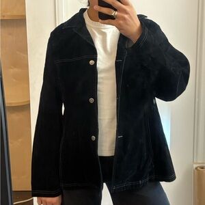 Vintage black button up jacket with white stitching